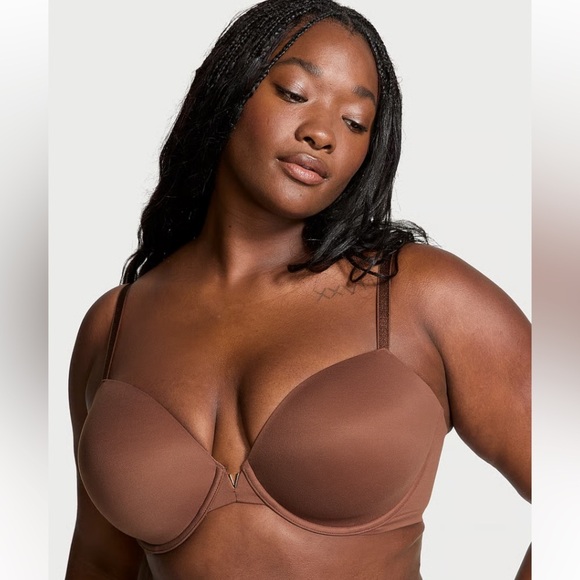 Victorias Secret Smooth Lightly Lined Plunge Demi Sexy Brown Bra Size 38G - Picture 1 of 11